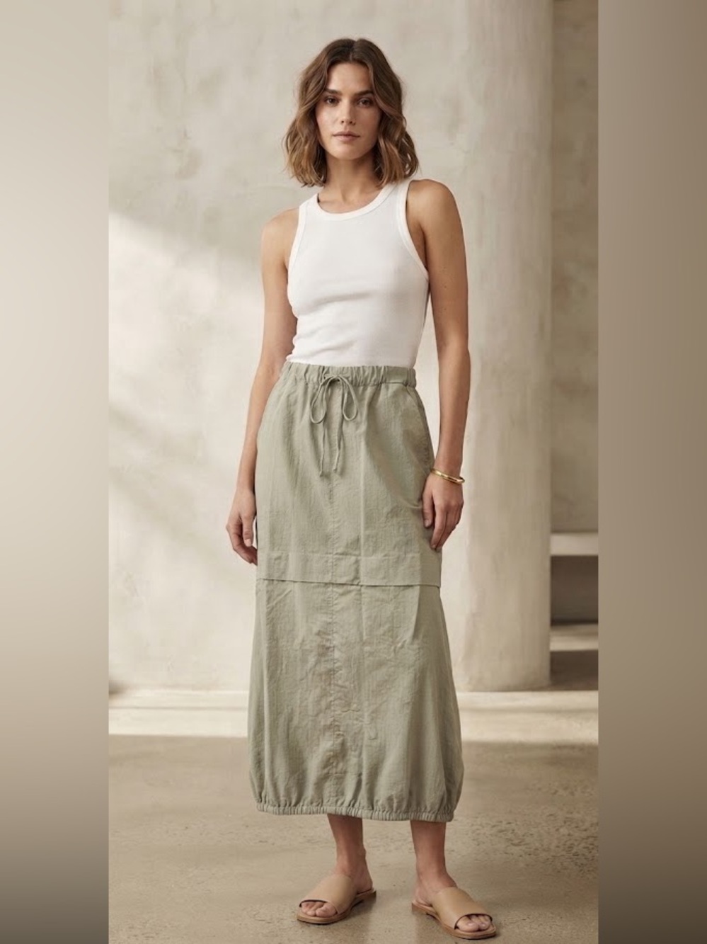 OAK + FORT Light Beige Drawstring Maxi Skirt